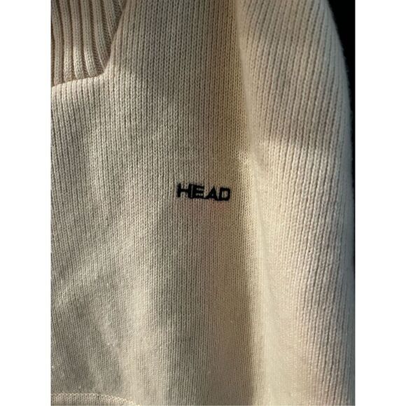 Vintage Head Sportswear Cream Wool Snap Neck Leather Patch Sweater sz XL - Picture 2 of 7